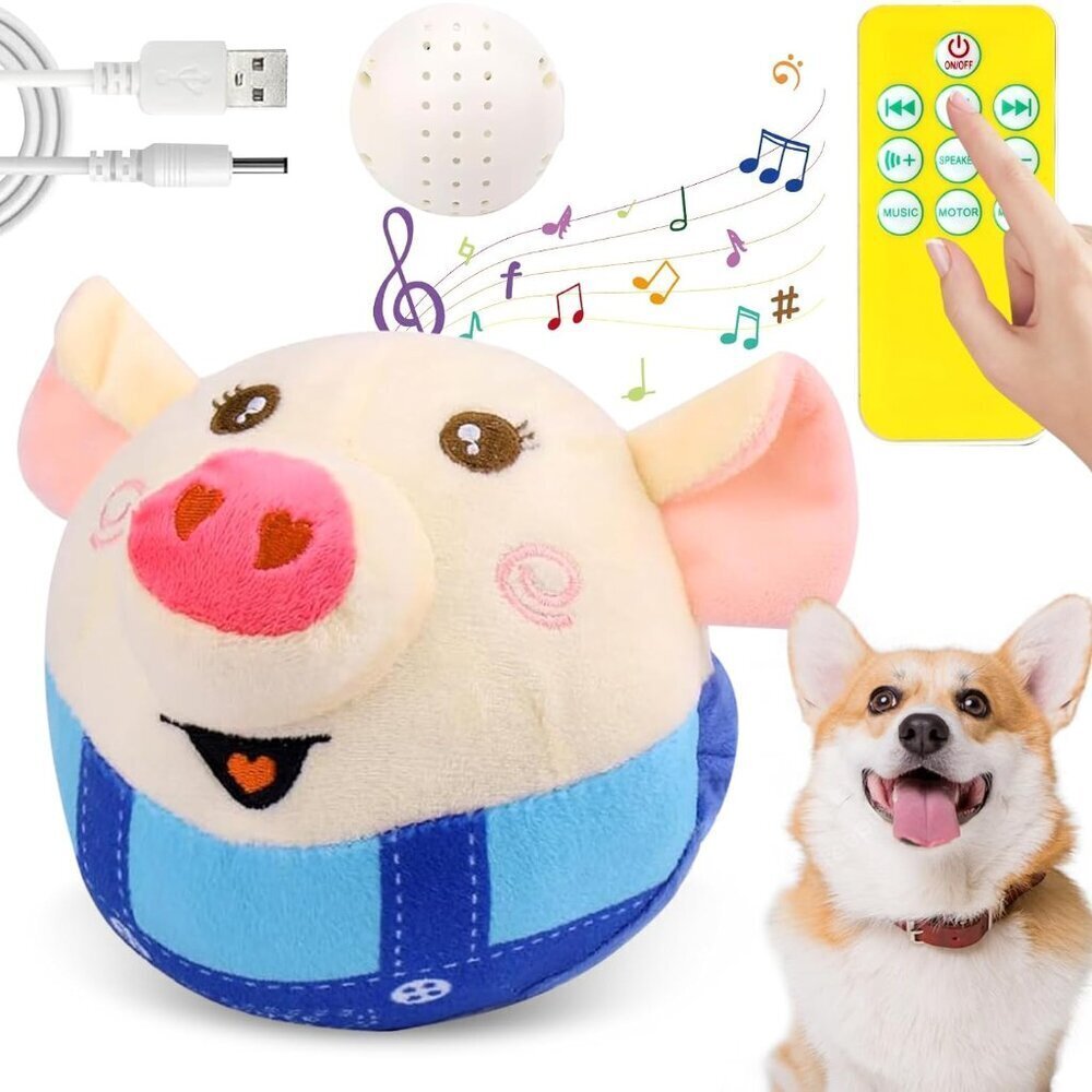 Interactive Dog Toy Blue Pig Jumping Rechargeable